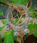 German Silver Bangles With Designer Frame And Hanging Jhumki Triplets