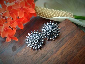 German Silver Engraved Handmade Ear Etuds 1
