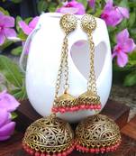 Golden Small & Large Jhumka Combo With Red Pearl Hangings