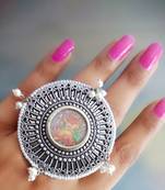 Hand Made Ganpati Centre Pic Ring With Pearl Drops Around Border