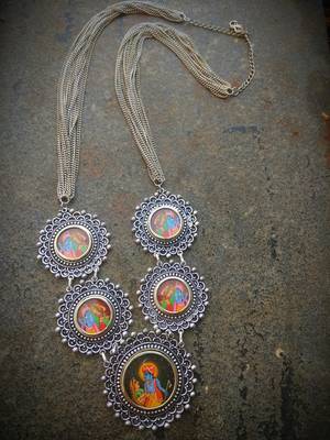Radhakrishna Photoframe Handmade German Silver Necklace 1
