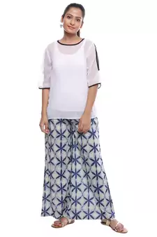White Cotton Printed Palazzo