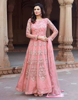 Pink embroidered net salwar 1