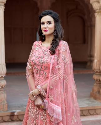 Pink embroidered net salwar 2