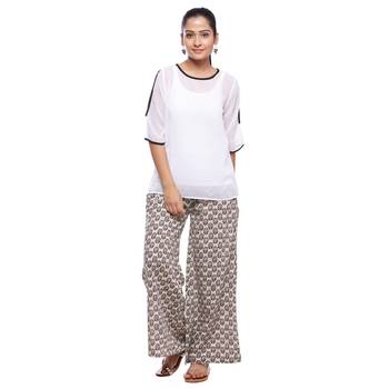 Cream Cotton Printed Palazzo 3