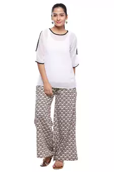Cream Cotton Printed Palazzo