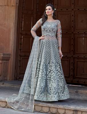 Grey embroidered net salwar 1