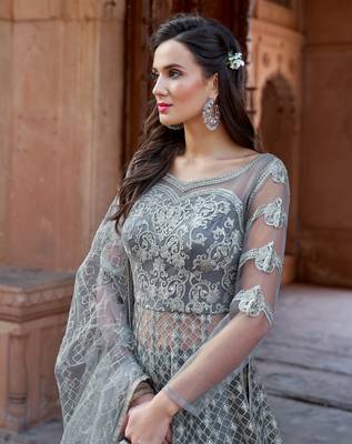 Grey embroidered net salwar 2