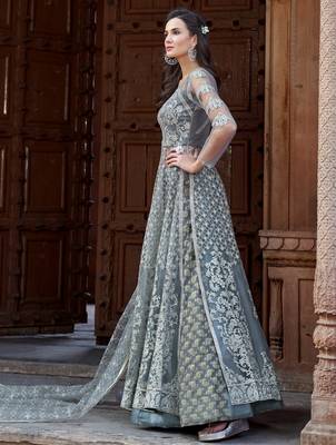 Grey embroidered net salwar 3