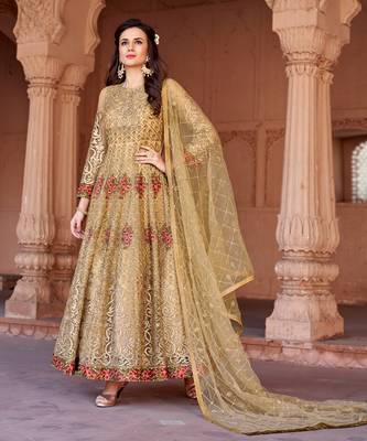 Beige embroidered net salwar 1