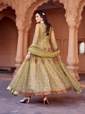 Beige embroidered net salwar 2