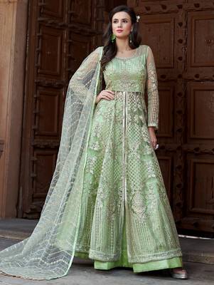Green embroidered net salwar 1