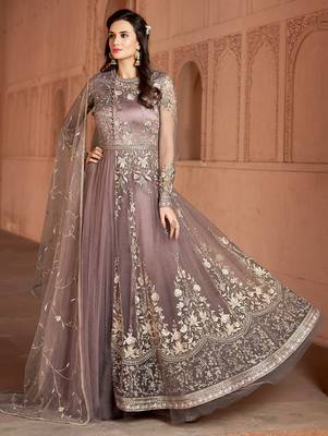 Purple embroidered net salwar 1