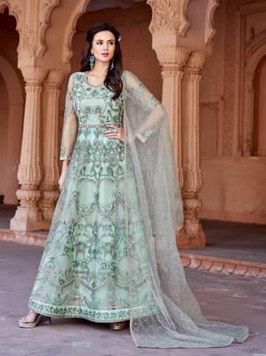 Green embroidered net salwar 1