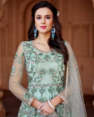 Green embroidered net salwar 2