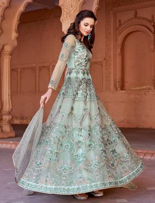 Green embroidered net salwar 3