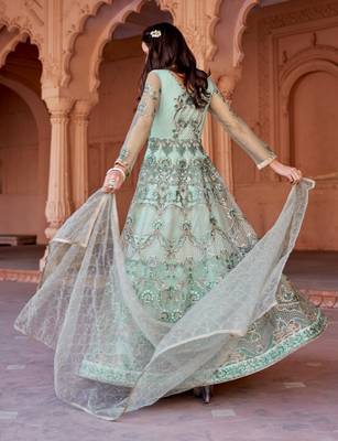 Green embroidered net salwar 4