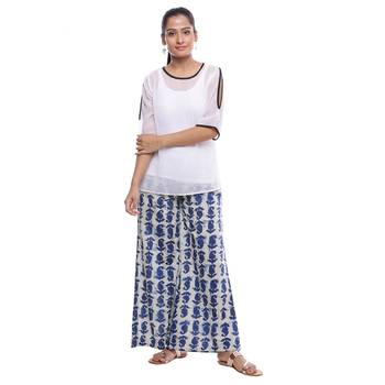 White Cotton Printed Palazzo 3