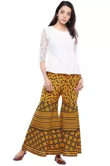 Yellow Cotton Printed Palazzo