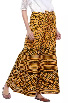 Yellow Cotton Printed Palazzo