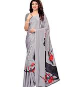 Grey Printed Crepe Saree With Blouse