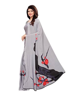 Grey Printed Crepe Saree With Blouse 2