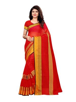 Red Woven Chanderi Saree With Blouse 1