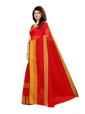 Red Woven Chanderi Saree With Blouse 2