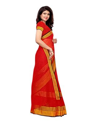 Red Woven Chanderi Saree With Blouse 3