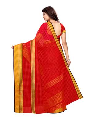 Red Woven Chanderi Saree With Blouse 4