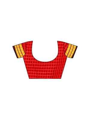 Red Woven Chanderi Saree With Blouse 5