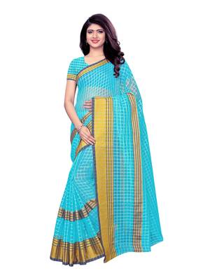 Blue Woven Chanderi Saree With Blouse 1