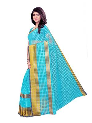 Blue Woven Chanderi Saree With Blouse 2