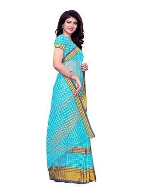 Blue Woven Chanderi Saree With Blouse 3