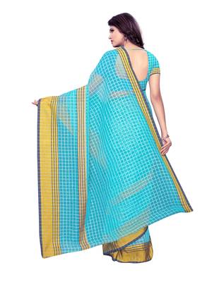 Blue Woven Chanderi Saree With Blouse 4