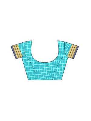 Blue Woven Chanderi Saree With Blouse 5