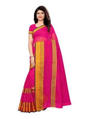 Pink woven chanderi saree with blouse 1