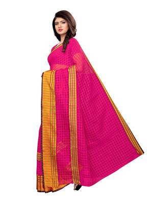 Pink woven chanderi saree with blouse 2