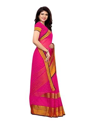 Pink woven chanderi saree with blouse 3