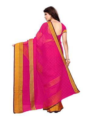 Pink woven chanderi saree with blouse 4
