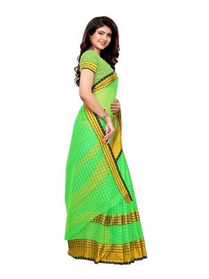 Green Woven Chanderi Saree With Blouse 3