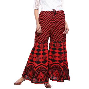 Red Cotton Printed Palazzo 1