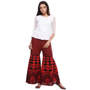 Red Cotton Printed Palazzo 3