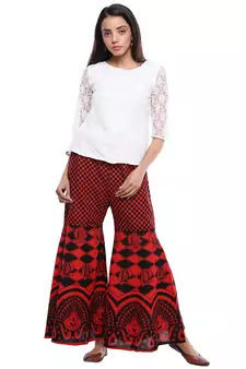 Red Cotton Printed Palazzo