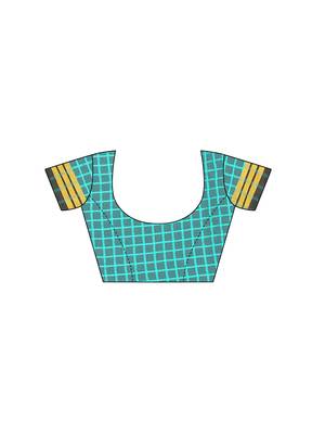 Turquoise woven chanderi saree with blouse 5