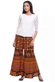 Orange Cotton Printed Palazzo