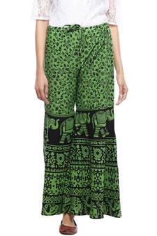 Green Cotton Printed Palazzo
