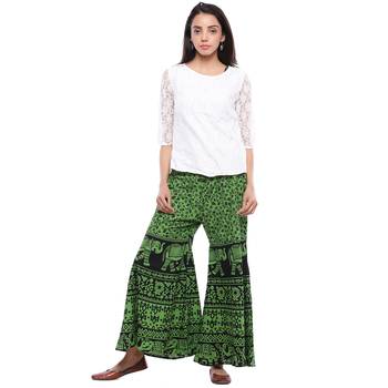 Green Cotton Printed Palazzo 3