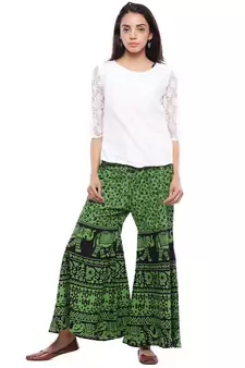Green Cotton Printed Palazzo
