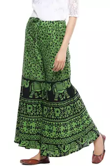 Green Cotton Printed Palazzo